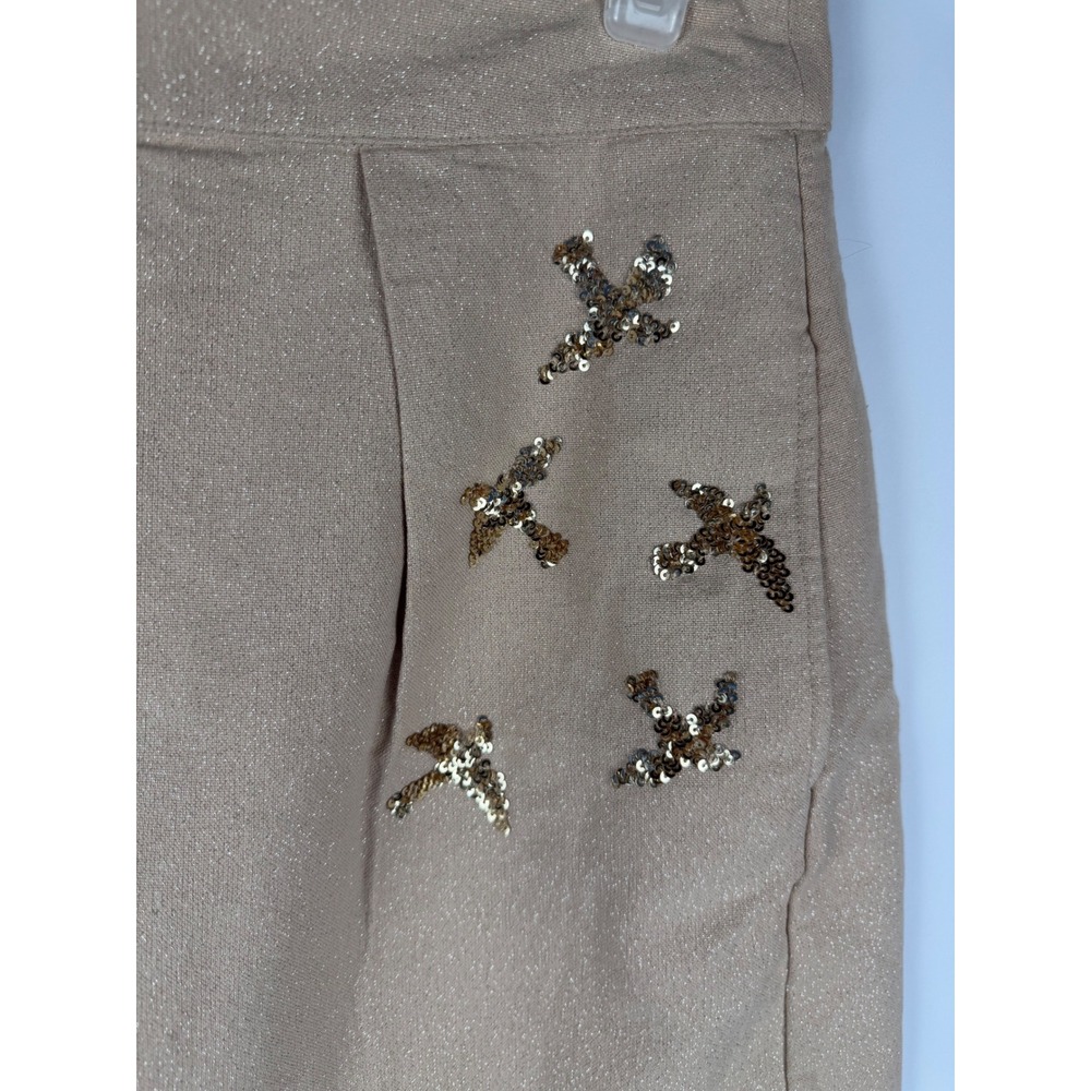 Tan Metallic Sequin Bird Mini Skirt Leifnotes Size 12 - Picture 4 of 9